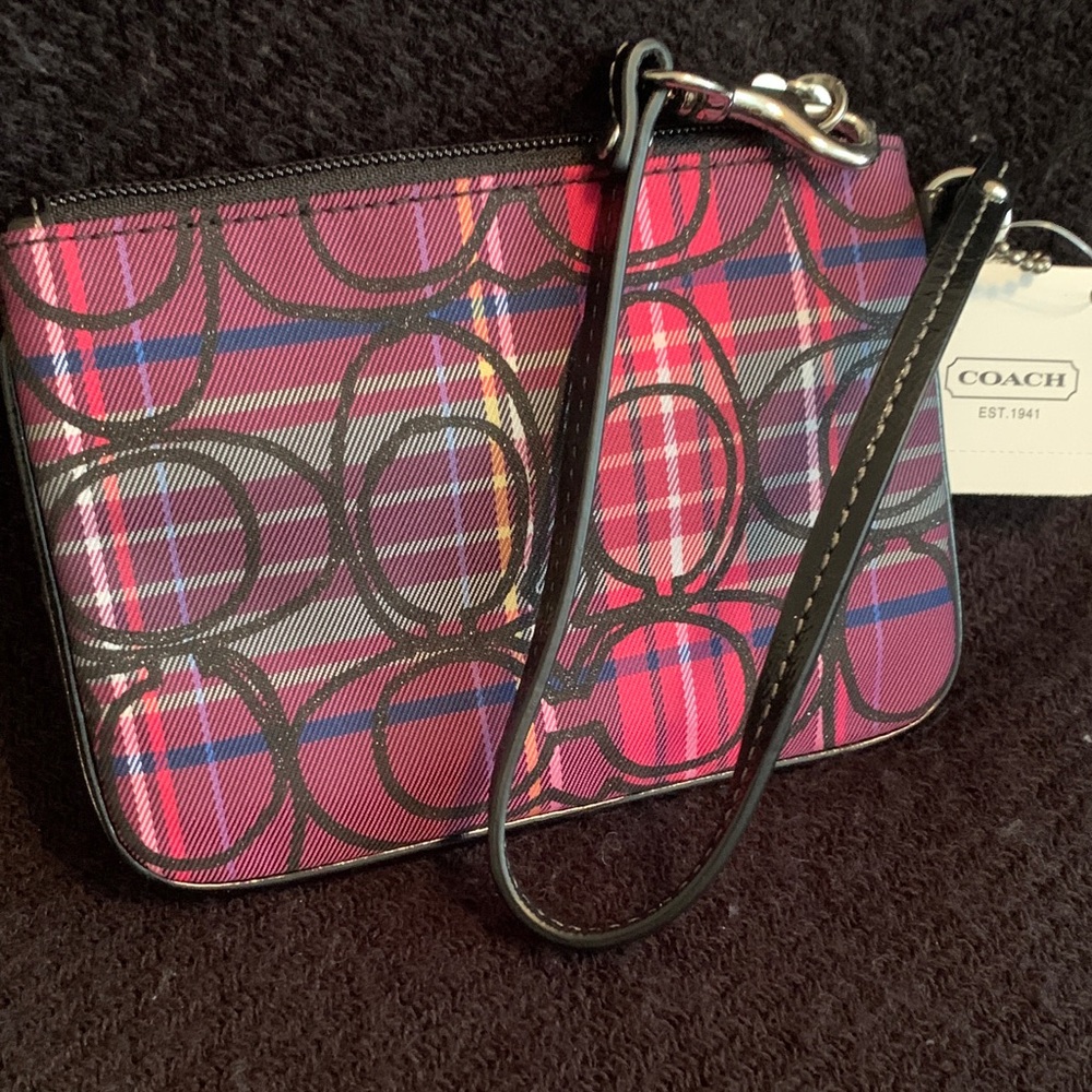 Coach Vibrant Pink Plaid Wristlet